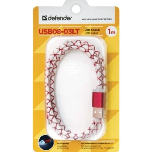 Кабель Defender LED backlight USB Cable to Lightning 1m Red (87552): Тип USB Cable - Lightning
