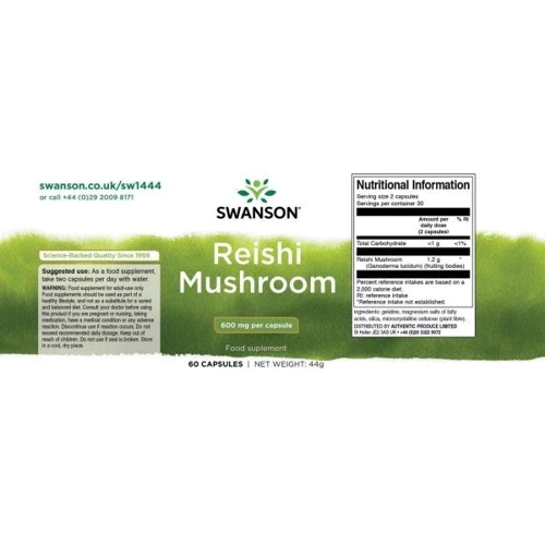 Swanson ReiShi mushrooms 600 mg Грибы Рейши 60 капсул: Форма выпуска Капсулы