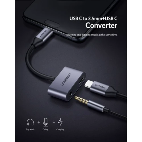 Адаптер Ugreen Adapter CM193 USB-C to USB-C+3.5mm Gray (50596): Колір серый