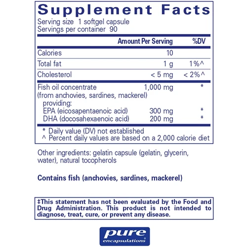 Pure Encapsulations EPA/DHA essentials 90 caps Основные ЭПК/ДГК (PE-00281): Тип Омега 3