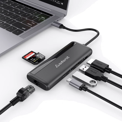 Адаптер Adonit Adapter USB-C to USB-C+HDMI+RJ45+2xUSB3.0+SD Black (3183-17-07-A) фото 4