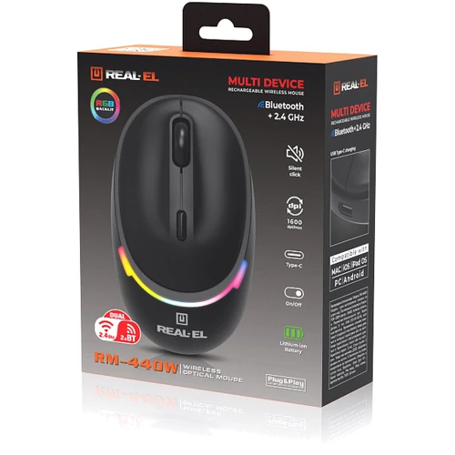 Мышь REAL-EL RM-440 W Black (EL123200045): Количество кнопок 4