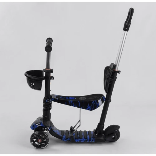 Самокат 5в1 Best Scooter, PU колеса, подсветка колес, Абстракция Black/Blue (102023): Конструкция рамы цельная