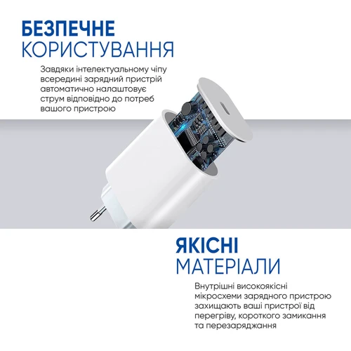 Зарядний пристрій ArmorStandart Wall Charger AMHJ83 20W USB-C з USB-C для Lightning Cable White (ARM77724): Тип мережеве
