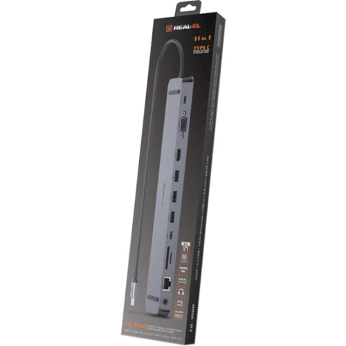 Адаптер REAL-EL Adapter USB-C to HDMI+VGA+3xUSB3.0+RJ45+3.5mm+SD/TF+USB-C+PD CQ-1000 Space Gray (EL123110005) фото 4