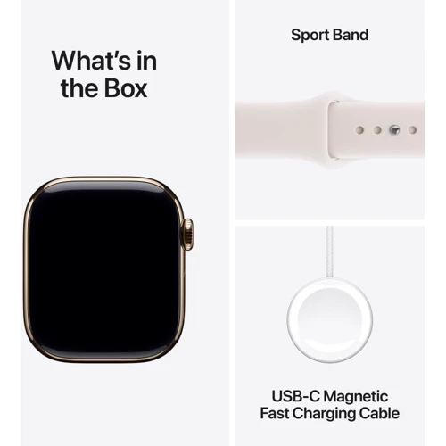 Apple Watch Series 11 GPS + Cellular 46mm Gold Titanium Case with Light Blush Sport Band - M/L (MFD64)
