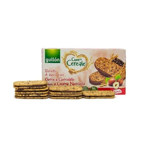 Печенье Gullon Cuor Di Cereale Hazelnuts Sandwich with oat and chocolate chips 220 г (WT2795): Вес нетто 220 г