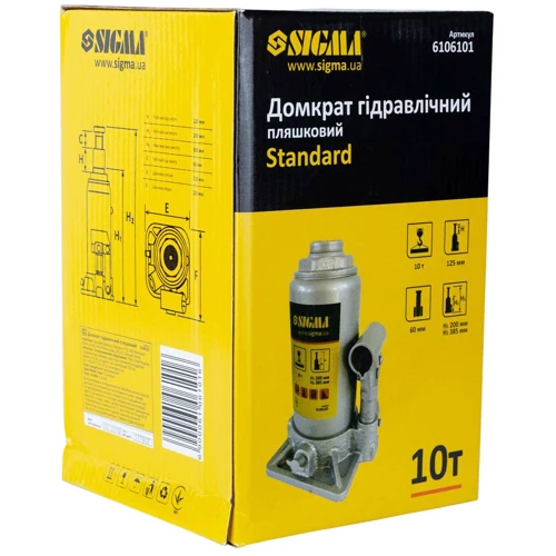 sigma домкрат гидравлический бутылочный 10т H 200-385мм Standard (6106101): Высота подъема, см 38.5
