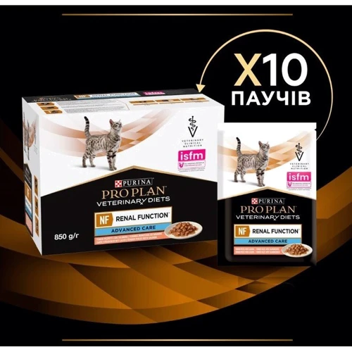Влажный корм для котов Pro Plan Veterinary Diets NF Advanced Патология почек с лососем в подливке 10х85 г (7613287873699) фото 12