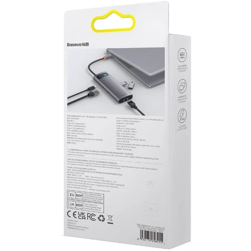 Адаптер Baseus Adapter Metal Gleam Series USB-C to 2хHDMI+3хUSB3.0+PD+RJ45 Gray (WKWG040113) фото 6