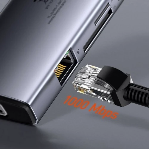 Адаптер Baseus Adapter USB-C to 3xUSB3.0+HDMI+TF+SD+USB-C+VGA+RJ45 Gray (CAHUB-CU0G) фото 8