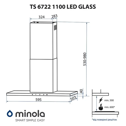 Вытяжка Minola TS 6722 BL 1100 LED GLASS фото 11