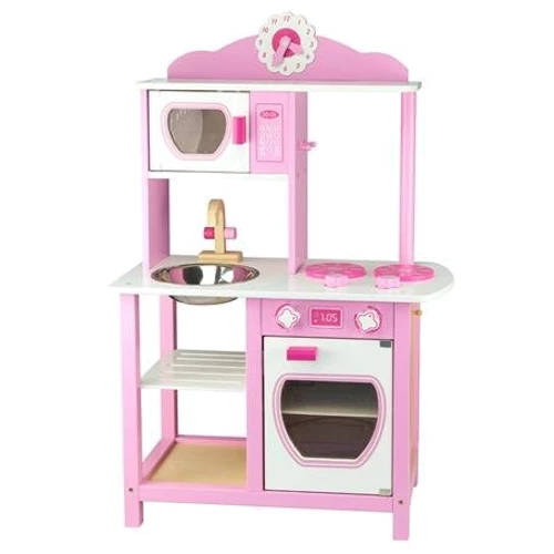 Детская кухня Viga Toys из дерева, бело-розовая (50111)