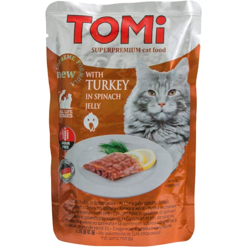 Влажный корм для кошек TOMi TURKEY in spinach jelly ИНДЕЙКА В ШПИНАТНОМ ЖЕЛЕ суперпремиум, пауч, 100 г