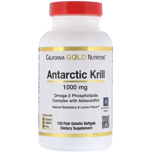 California Gold Nutrition Antarctic Krill Oil Omega-3 Олія антарктичного криля 1000 мг смак полуниці та лимона 120 желатинових капсул