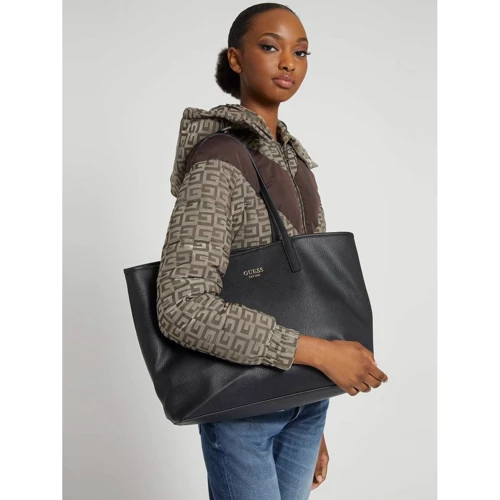 Жіноча сумка шоппер Guess Vikky Large Tote чорна (HWVG6995240-BLA): Фактура Сафьяно, Матовая