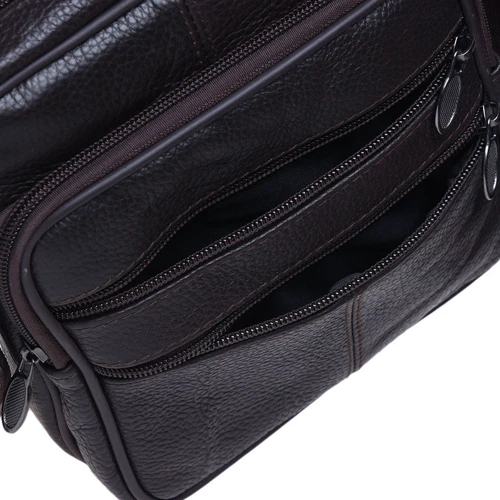 Мужская сумка через плечо Borsa Leather темно-коричневая (K14012-brown): Застежка Молния