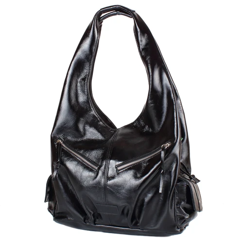 Женская сумка хобо Laskara черная (LK-DM230-black-glossy): Материал Натуральная кожа