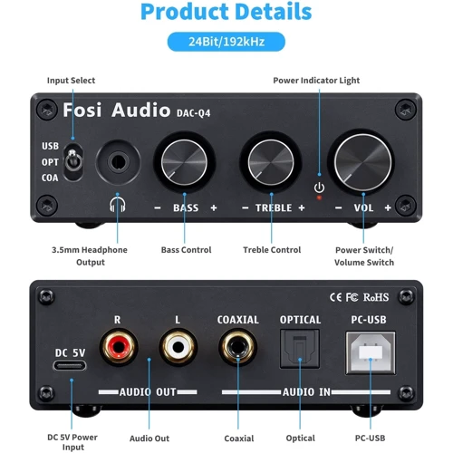 Fosi Audio SPDIF/Coaxial на RCA/3.5 DAC-Q4 Black: Тип пристрою ЦАП с усилителем