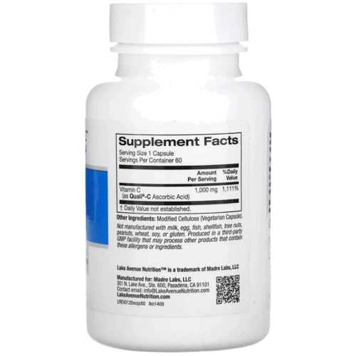 Lake Avenue Nutrition Vitamin Quali-C Вітамін З 1000 мг 60 рослинних капсул: Тип Витамин C