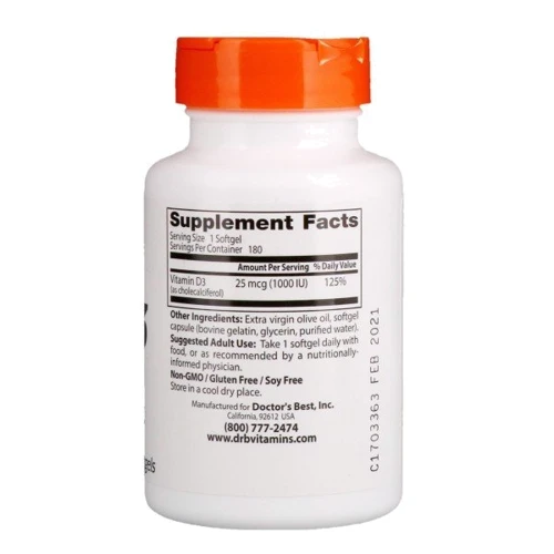 Doctor's Best Vitamin D3 1000 IU Вітамін D3 180 гелевих капсул: Тип вітамін D