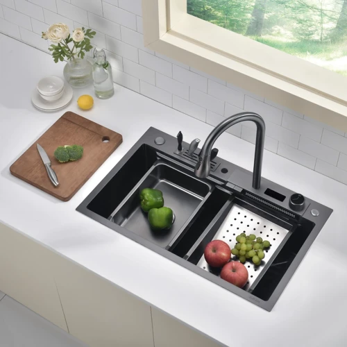 Кухонная мойка Lefton Waterfall Workstation Kitchen Sink Set With Digital Temperature Display & Knife Holder-KS2204: Материал Нержавеющая сталь
