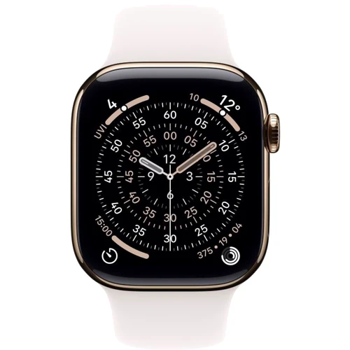 Apple Watch Series 11 GPS + Cellular 46mm Gold Titanium Case with Light Blush Sport Band - M/L (MFD64)