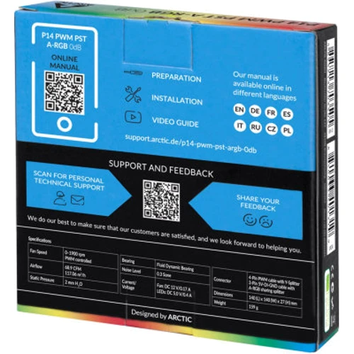 Кулер Arctic P14 PWM PST A-RGB (ACFAN00239A): Разъем 4pin