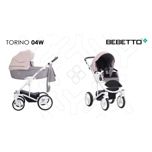 Универсальная коляска 2 в 1 Bebetto TORINO (04) розовый-серый (белая рама) (503.26.19.W04)
