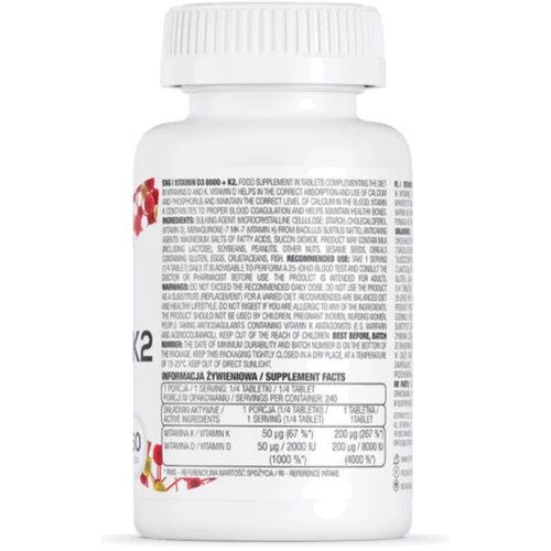OstroVit Vitamin D3 8000 + K2 60 tabs / 240 servings: Пол Унисекс