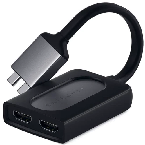 Адаптер Satechi Adapter Dual USB-C to 2xHDMI+USB-C Space Gray (ST-TCDHAM): Додаткові роз'єми USB-C, HDMI
