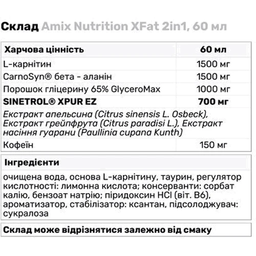 Жироспалювач Amix Nutrition XFat 2 in 1 60 ml Fruit: Стать Унисекс