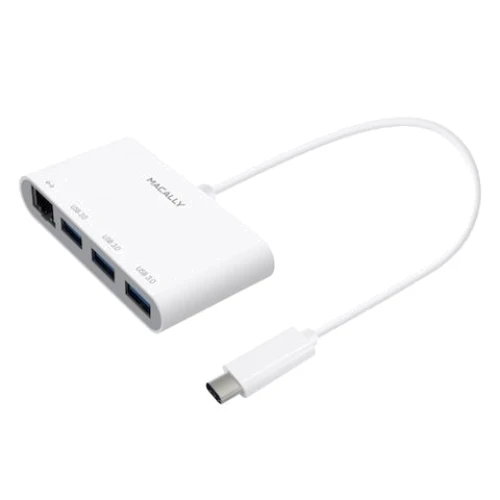 Адаптер Macally Adapter USB-C to 3xUSB 3.0+Ethernet White (UCHUB3GB)