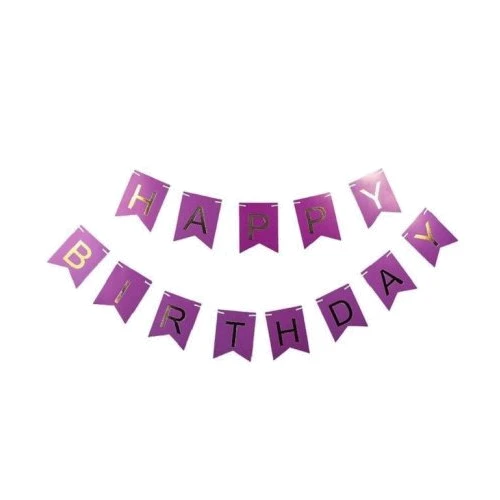 Украшение помещений Гирлянда-флажки 871056 Happy Birthday 16 см, фиолетовый
