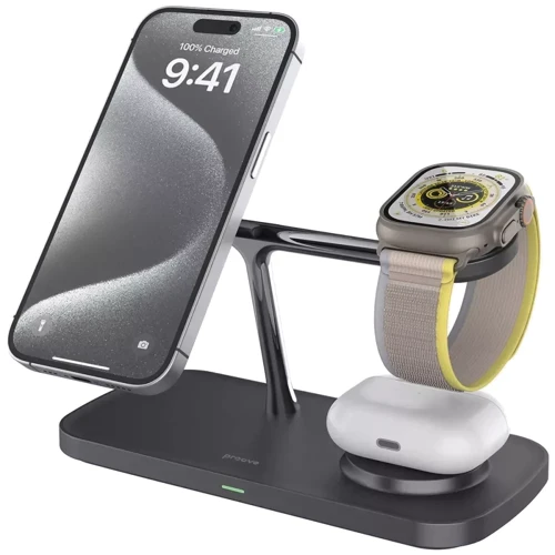 Зарядное устройство Proove Wireless Charger Magnetic Field Pro 3 in 1 Qi2 Black (WSMP15002001): Особенности Для Apple Watch, MagSafe