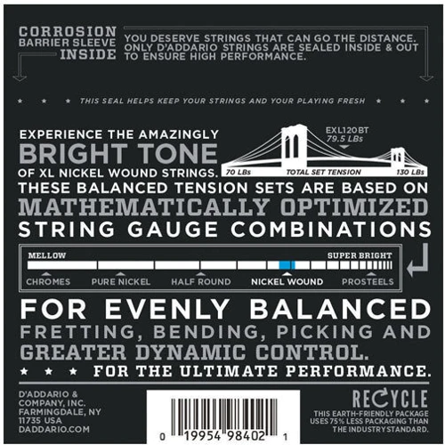 Струна для гитар Струны D`ADDARIO EXL120BT XL NICKEL BALANCED TENSION, SUPER LIGHT (09-40): Тип Комплект струн