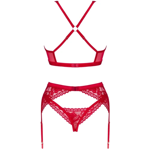 Комплект белья Obsessive Lacelove cupless 3-pcs set XL/2XL Red