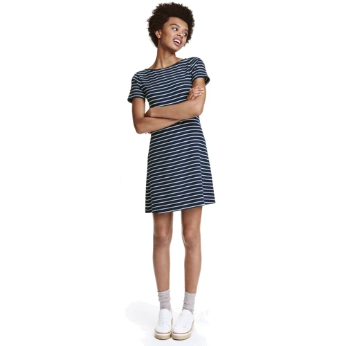 Платье H&M 4377354 40 синее повседневное до середины бедра