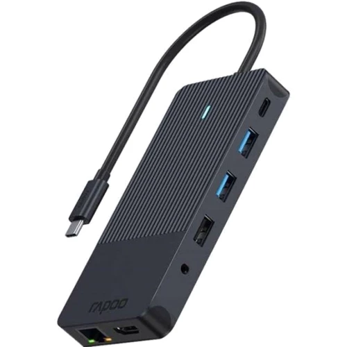 Адаптер Rapoo Adapter UCM-2006 USB-C to 2xUSB-C+USB2.0+2xUSB3.0+HDMI+DisplayPort+SD+RJ45+3.5mm Black