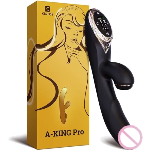 Вакуумный вибратор-кролик с подогревом KisToy A-King Pro Black, с LED-экраном