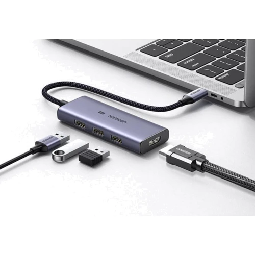 Адаптер Ugreen Adapter CM500 USB-C to 3xUSB3.0+HDMI Space Gray (50629)