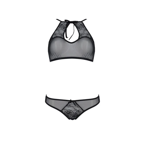 Комплект Passion URSULA SET black XXL/XXXL: бра, трусики с ажурным декором и открытым шагом