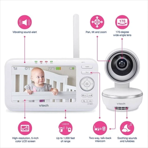 Видеоняня VTech с дистанционным поворотом камеры, колыбельными и экраном диагональ 5" (цифровая)