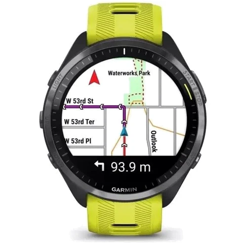 Смарт-часы Garmin Forerunner 965 Carbon Grey DLC Titanium Bezel with Black Case and Amp Yellow/Black Silicone Band (010-02809-12): Фитнес-функции Пульсоксиметр, Секундомер, Пульсометр, Подсчет калорий, Шагомер, GPS-модуль