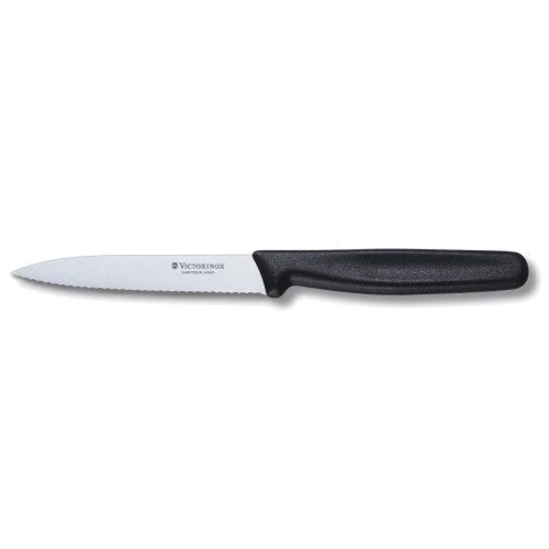 Кухонный нож Victorinox волн. с черной ручкой 10см (5.0733)