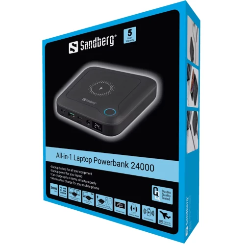Внешний аккумулятор Sandberg Power Bank 24000mAh UPS Mode PD 85W Black (420-57): Выходное напряжение, В 15