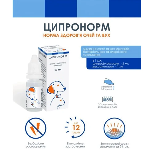 Краплі для очей та вух Біотестлаб Ципронорм 10 мл (4820190480774) фото 1