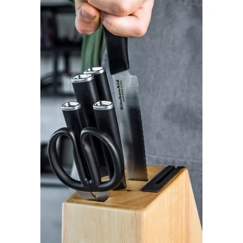 Набор кухонных ножей Набор ножей с подставкой KitchenAid Classic, 6 предметов и точилки (KE6PSTANOBG)