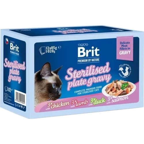 Влажный корм Brit Care Sterilized Fillets in Gravy Flavour box для стерилизованных котов Семейная тарелка в соусе 12 шт x 85 г (8595602570645)