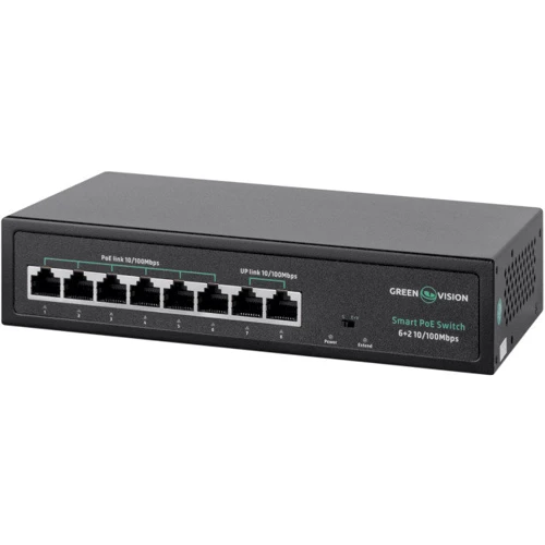 Мережевий комутатор Greenvision GV-015-D-06+2P: Порти только Fast Ethernet (10/100)